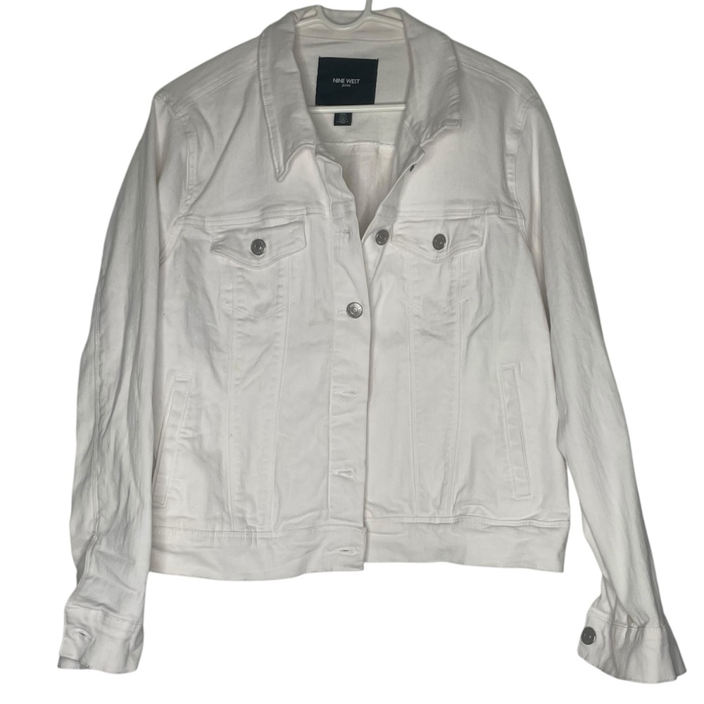 Nine West Plus Size Sarah White denim Jean Jacket Button front Pockets Size XXL